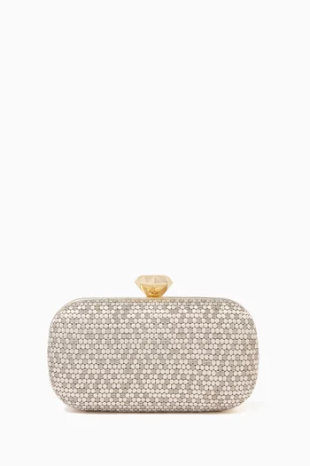 Diamond Honeycomb Box Clutch in Woven Fabric