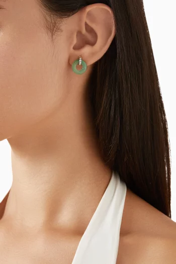 Donut Door Knocker Jade & Diamond Earrings in 14kt Gold