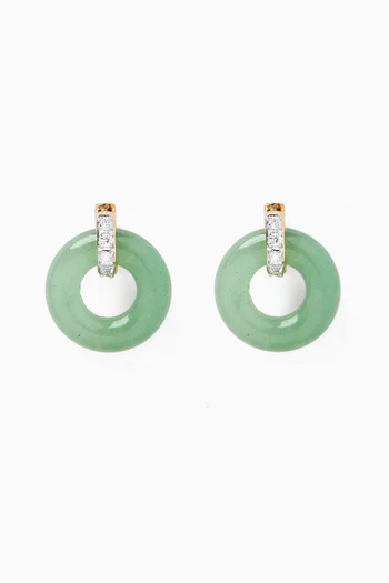 Donut Door Knocker Jade & Diamond Earrings in 14kt Gold