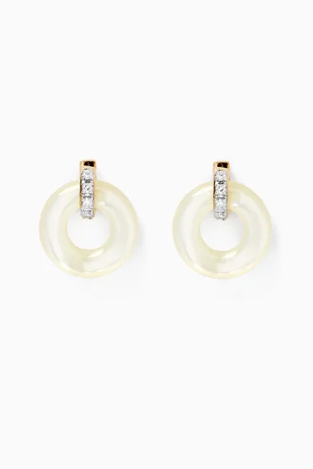 Donut Door Knocker Pearl & Diamond Earrings in 14kt Gold