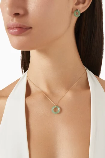 Donut Door Knocker Jade & Diamond Necklace in 14kt Gold