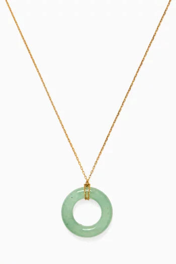 Donut Door Knocker Jade & Diamond Necklace in 14kt Gold