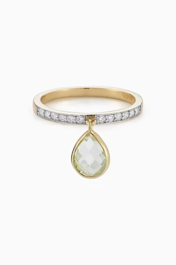 Amethyst Pear Dangle Ring in 14kt Yellow Gold