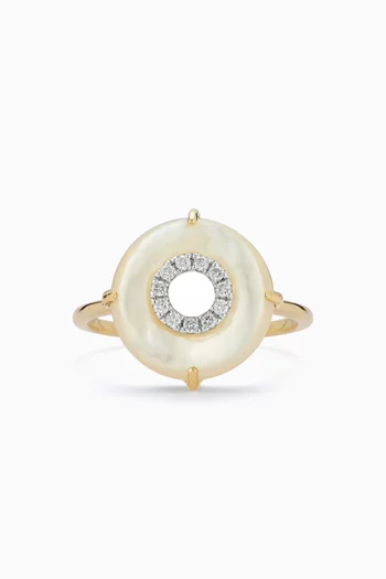 Donut Mother of Pearl & Diamond Ring in 14kt Gold