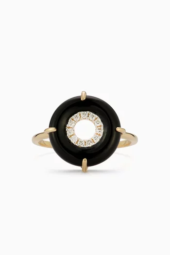 Donut Onyx & Diamond Ring in 14kt Gold
