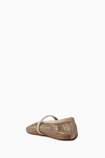 Fishnet Ballet Flats in Mesh & Suede