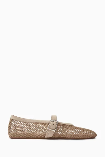Fishnet Ballet Flats in Mesh & Suede
