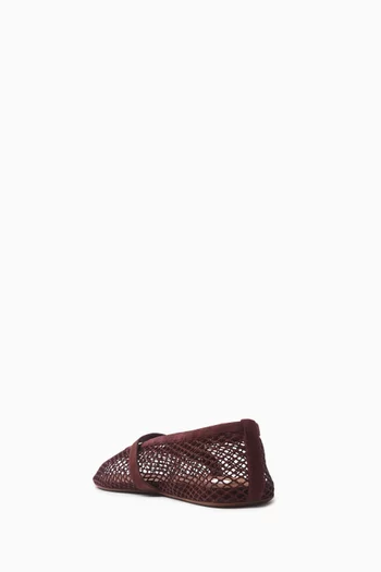 Fishnet Ballet Flats in Mesh & Suede