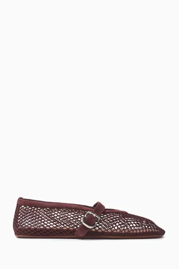 Fishnet Ballet Flats in Mesh & Suede