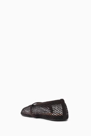 Fishnet Ballet Flats in Mesh & Suede