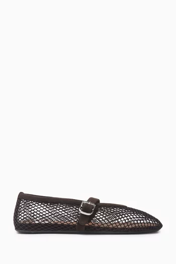 Fishnet Ballet Flats in Mesh & Suede