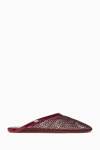 Ballet Flat Mules in Fishnet & Patent Leather