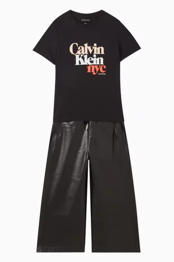 تي شيرت بطبعة NYC‏ وشعار الماركة قطن