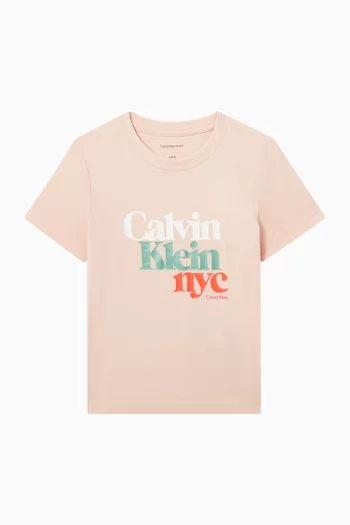 تي شيرت بطبعة NYC‏ وشعار الماركة قطن