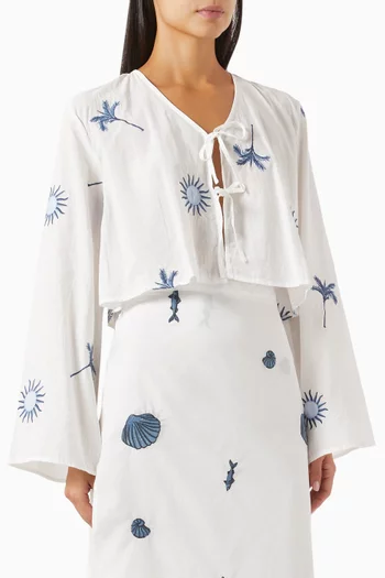 Zora Crop Tie-front Blouse in Cotton