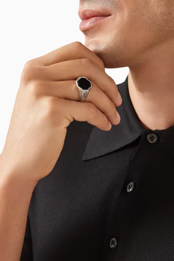 Onyx Flourish Signet Ring in Sterling Silver