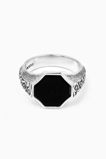 Onyx Flourish Signet Ring in Sterling Silver
