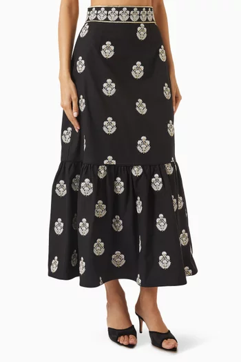 Begum Embroidered Skirt in Linen