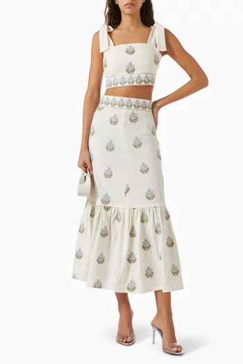 Begum Embroidered Skirt in Linen