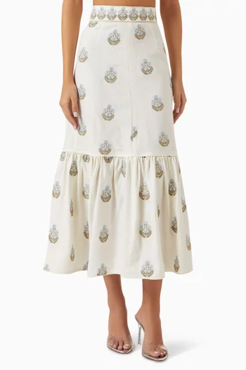 Begum Embroidered Skirt in Linen