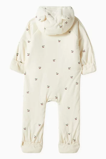 Cherry-print Hooded Sleepsuit in Organic Cotton