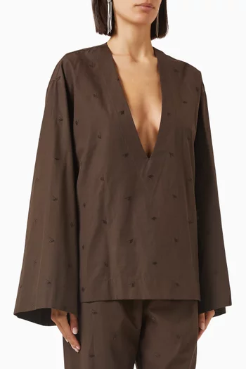 Embroidered-logo Blouse in Cotton Poplin