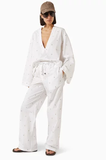Embroidered-logo Blouse in Cotton Poplin