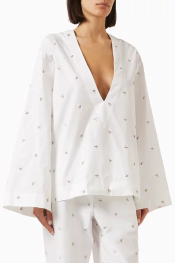 Embroidered-logo Blouse in Cotton Poplin