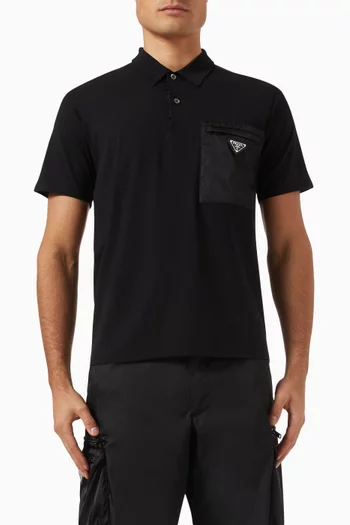 Slim-fit Polo Shirt in Cotton witb Re-Nylon details