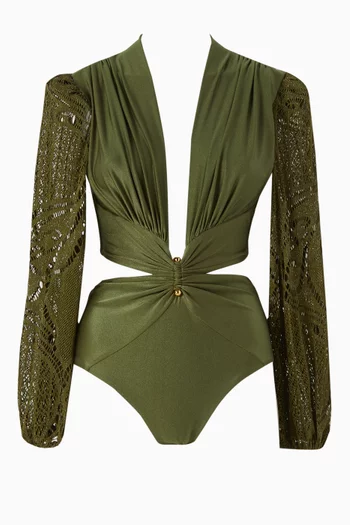 لباس سباحة قطعة واحدة بفتحة رقبة عميقة