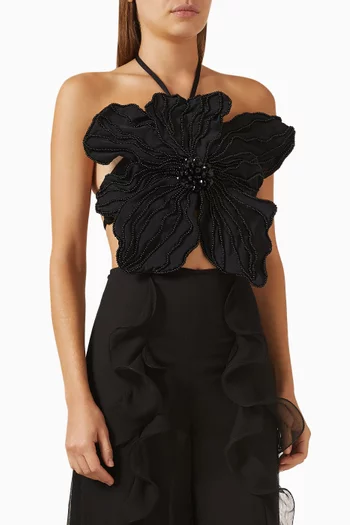 بلوزة بتصميم زهرة مطرزة يدويًا بالخرز