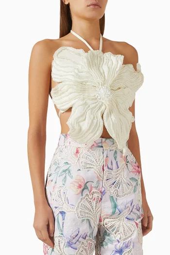 بلوزة بتصميم زهرة مطرزة يدويًا بالخرز