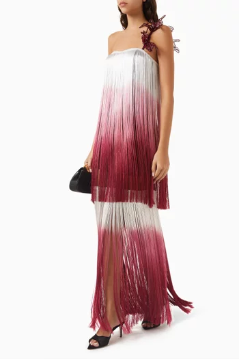 Ombre Fringe Strapless Gown