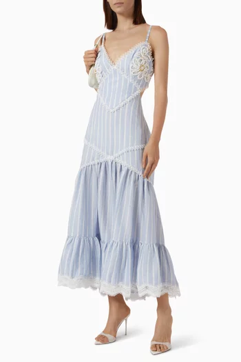 فستان مارين متوسط الطول بفتحة مزيج كتان