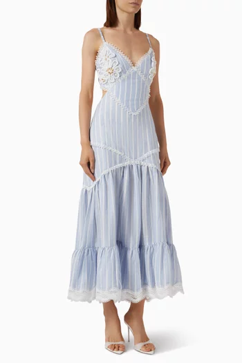 فستان مارين متوسط الطول بفتحة مزيج كتان