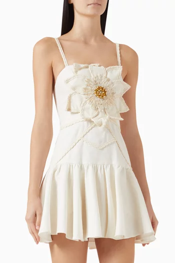 Tropic Flower Mini Dress in Linen-blend