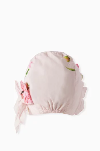 Peony-print Bonnet in Cotton