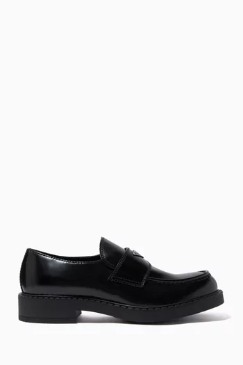 Triangle Logo Loafers in Brushed Leather