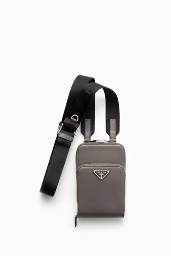 Triangle Logo Smartphone Case in Saffiano Leather