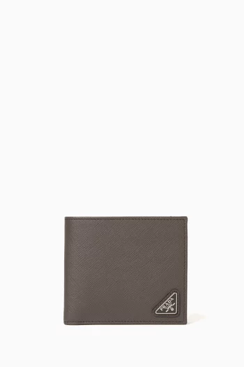 Triangle Logo BiFold Wallet in Saffiano Leather