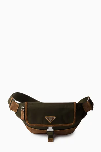 Triangular Belt Bag in Re-nylon & Suede