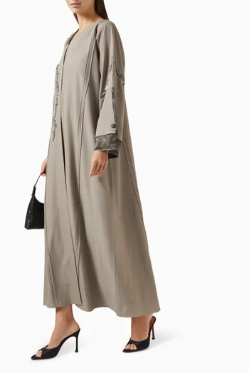 Thread Embroidered Abaya in Crepe & Cotton