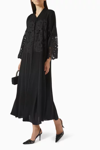 Embellished-lace Panel Abaya in Nada