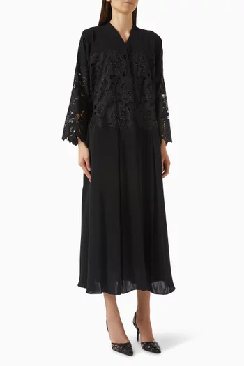 Embellished-lace Panel Abaya in Nada