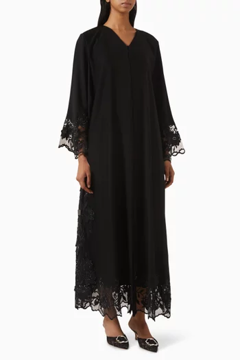 3D Lace-embroidered Abaya in Nada
