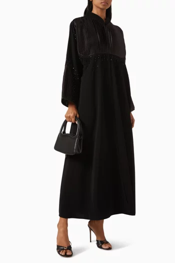 Pleated Bead-embellished Abaya in Crepe & Nada