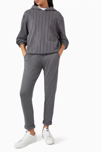 كنزة بغطاء رأس مطرزة بالترتر فرنش تيري