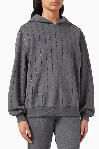 كنزة بغطاء رأس مطرزة بالترتر فرنش تيري