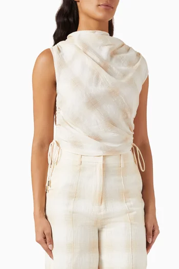 بلوزة أوديت بنقشة مربعات مزيج كتان