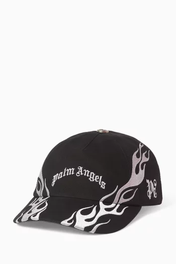 Flame Logo-embroidered Baseball Cap in Canvas